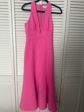 Likely Rome Dress Pink Sugar Midi Dress Size 2 V-Neck Fit & Flare